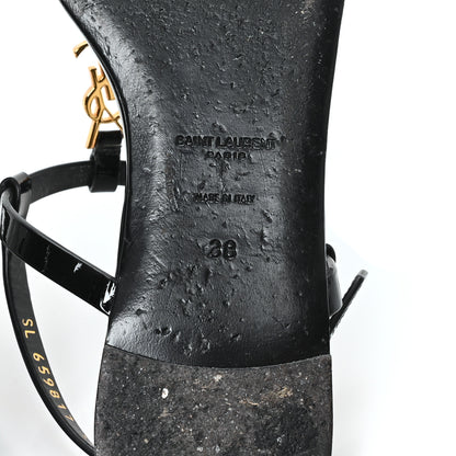 Saint Laurent Patent Calfskin Cassandra Monogram Sandals 38 Black 7 of 9