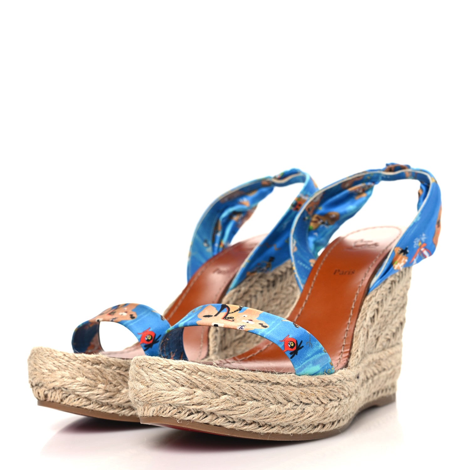 Christian Louboutin Satin Monica Du Desert 110 Espadrille Wedges 41 Blue Multicolor 3 of 8