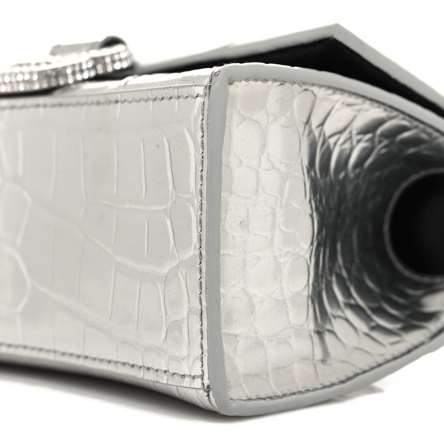 Balenciaga Metallic Calfskin Crocodile Embossed Crystal Hourglass Top Handle Bag XS Silver 10 of 10