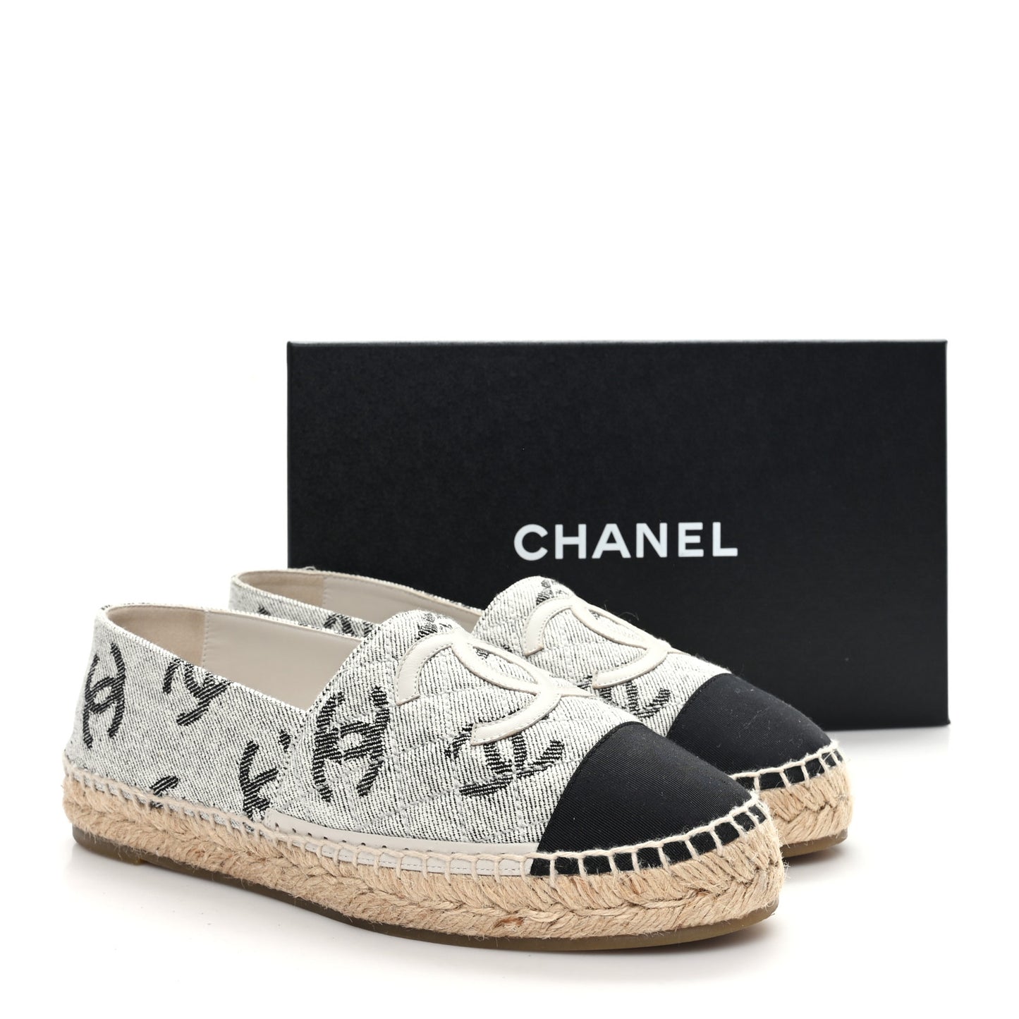 Cotton Jacquard Grosgrain CC Print Espadrilles 40 Grey Black