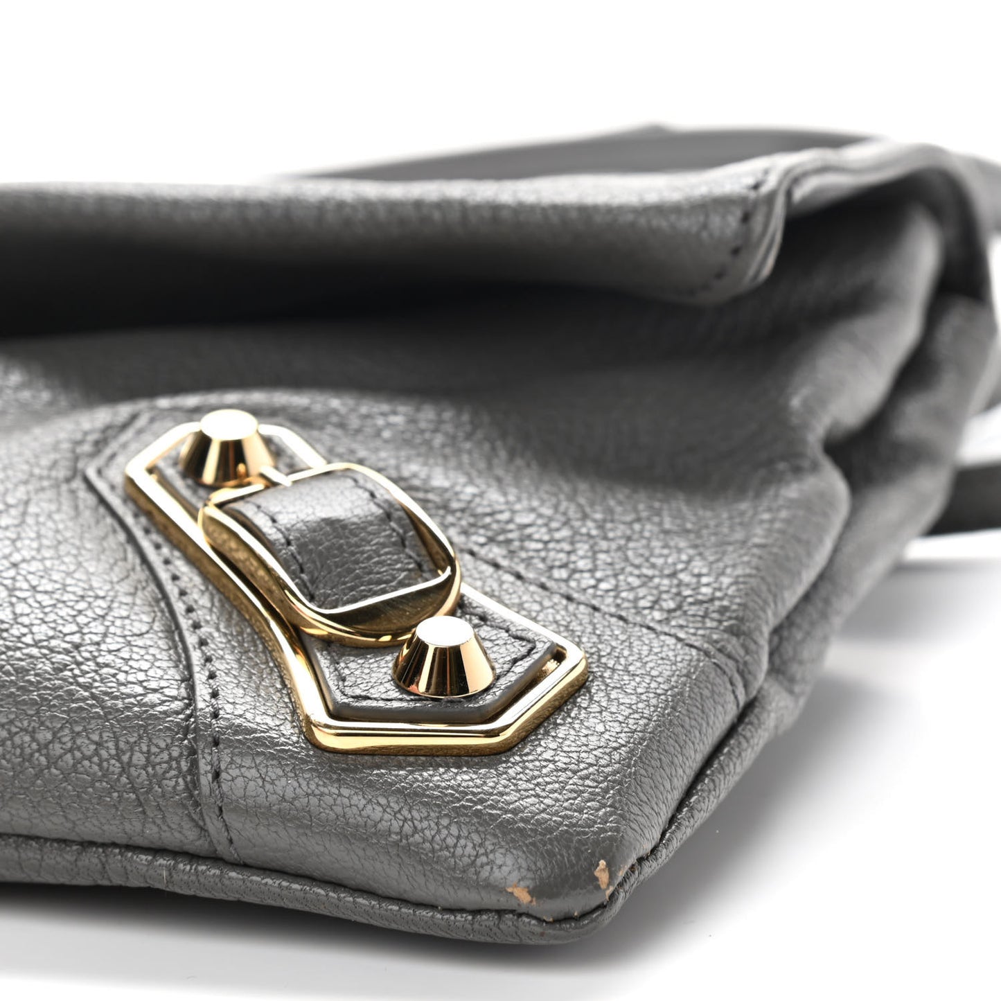 Chevre Gold Metallic Edge Hardware Envelope Clutch Gris Acier