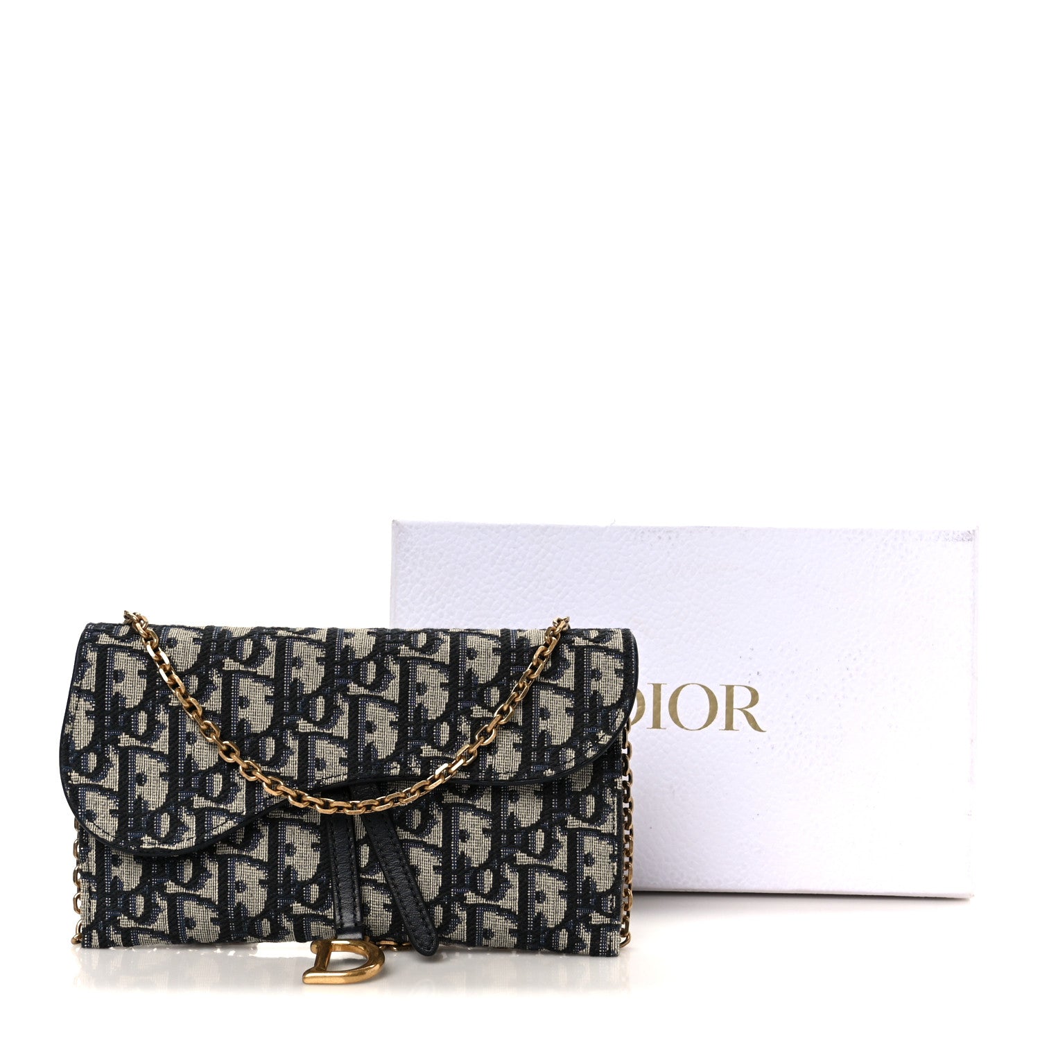 Christian Dior Oblique Saddle Chain Long Wallet Blue 14 of 14