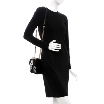 Gucci Velvet Matelasse Marquise Crystals Embroidered Small GG Marmont Shoulder Bag Black 2 of 7
