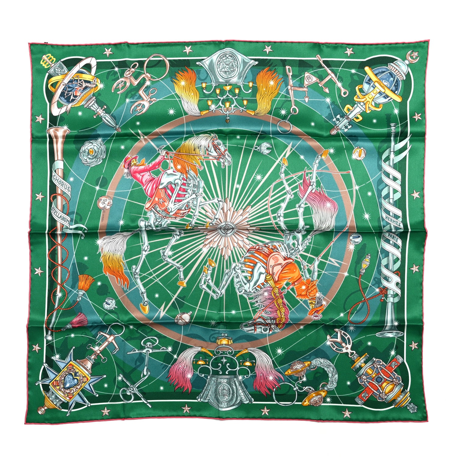Hermes Silk Chorus Stellarum Scarf 70 Vert Vif Rose Multicolor 1 of 5