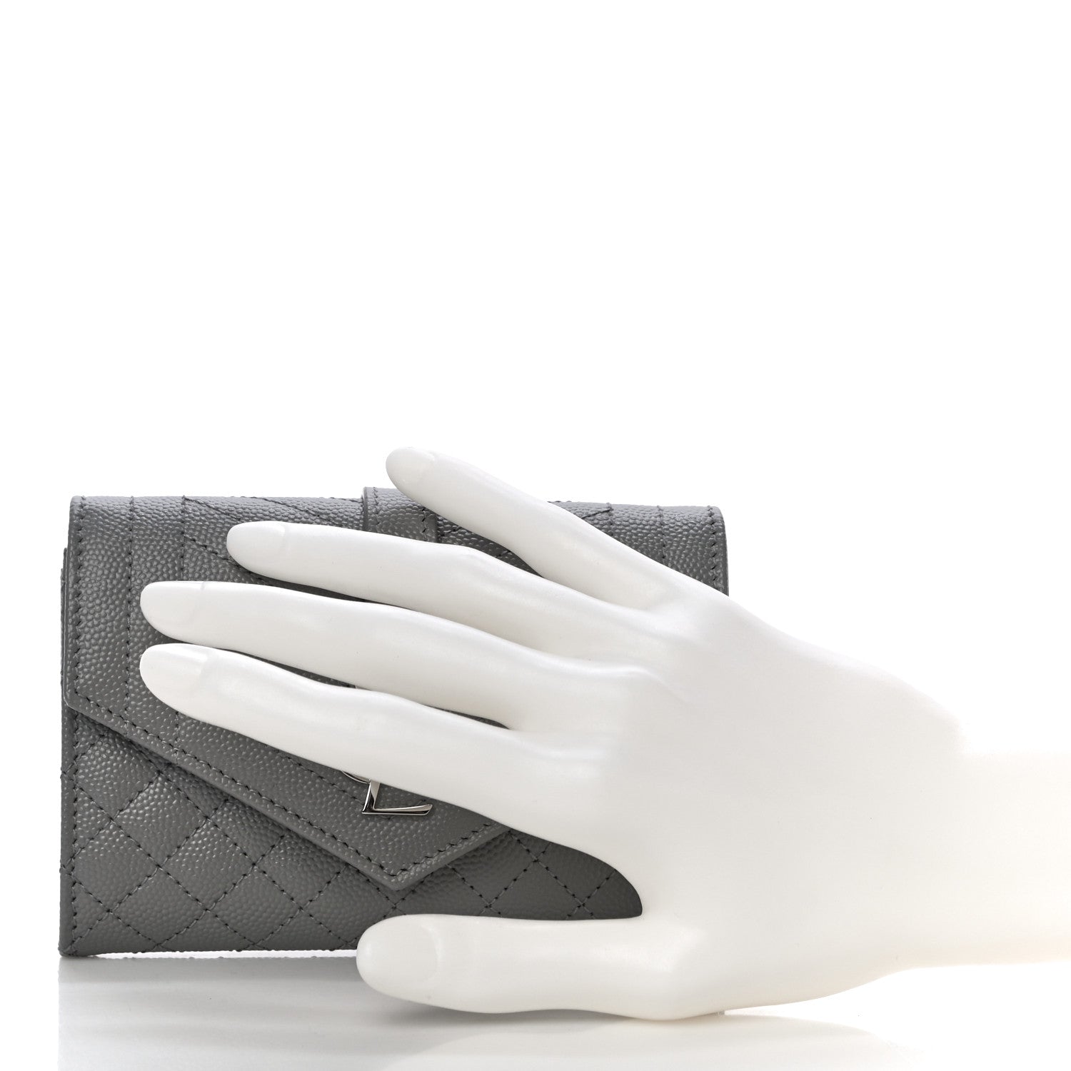 Saint Laurent Grain De Poudre Textured Mixed Matelasse Triquilt Small Monogram Envelope Wallet New Stone 2 of 10