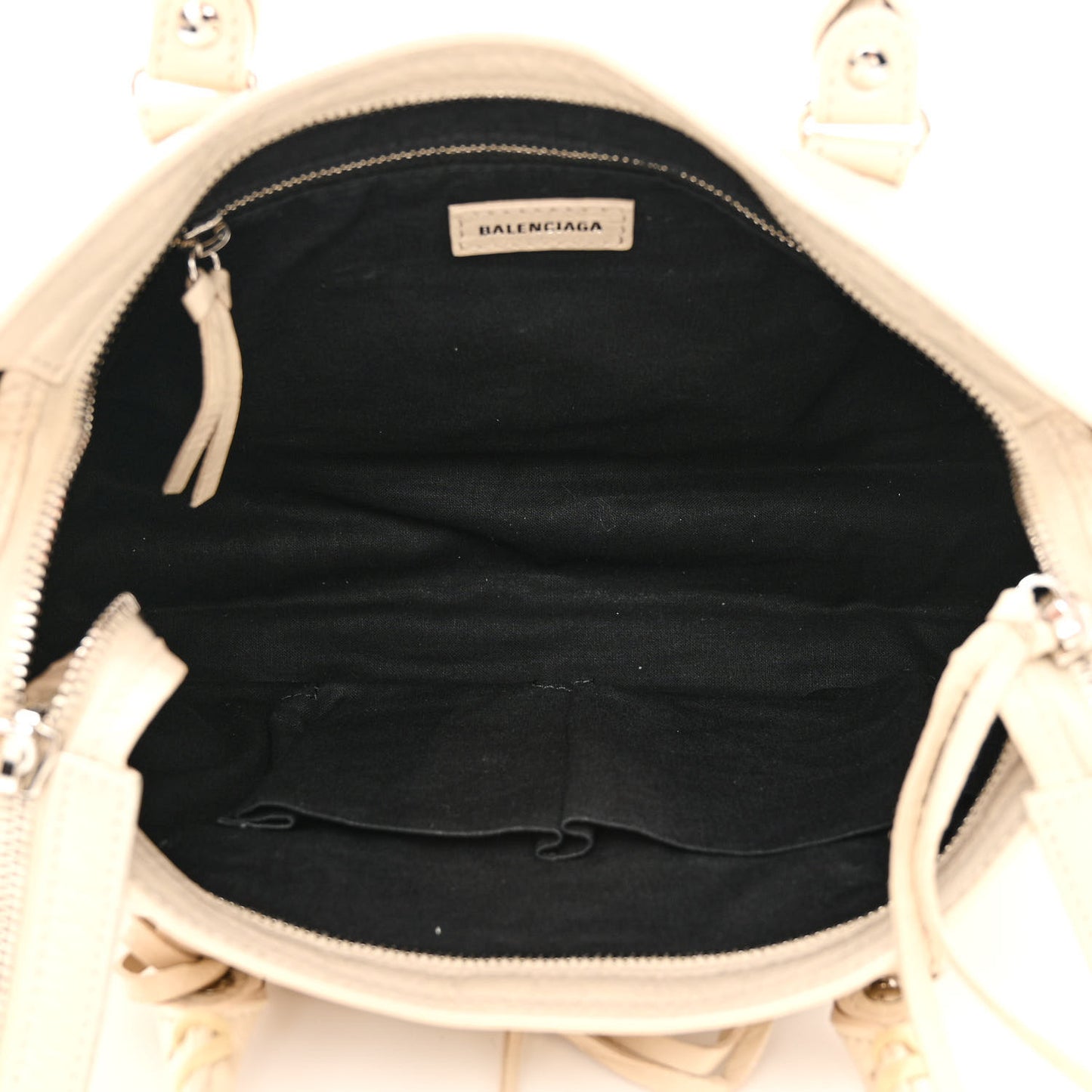 Agneau Classic Silver Hardware S City Logo Strap Light Beige Black