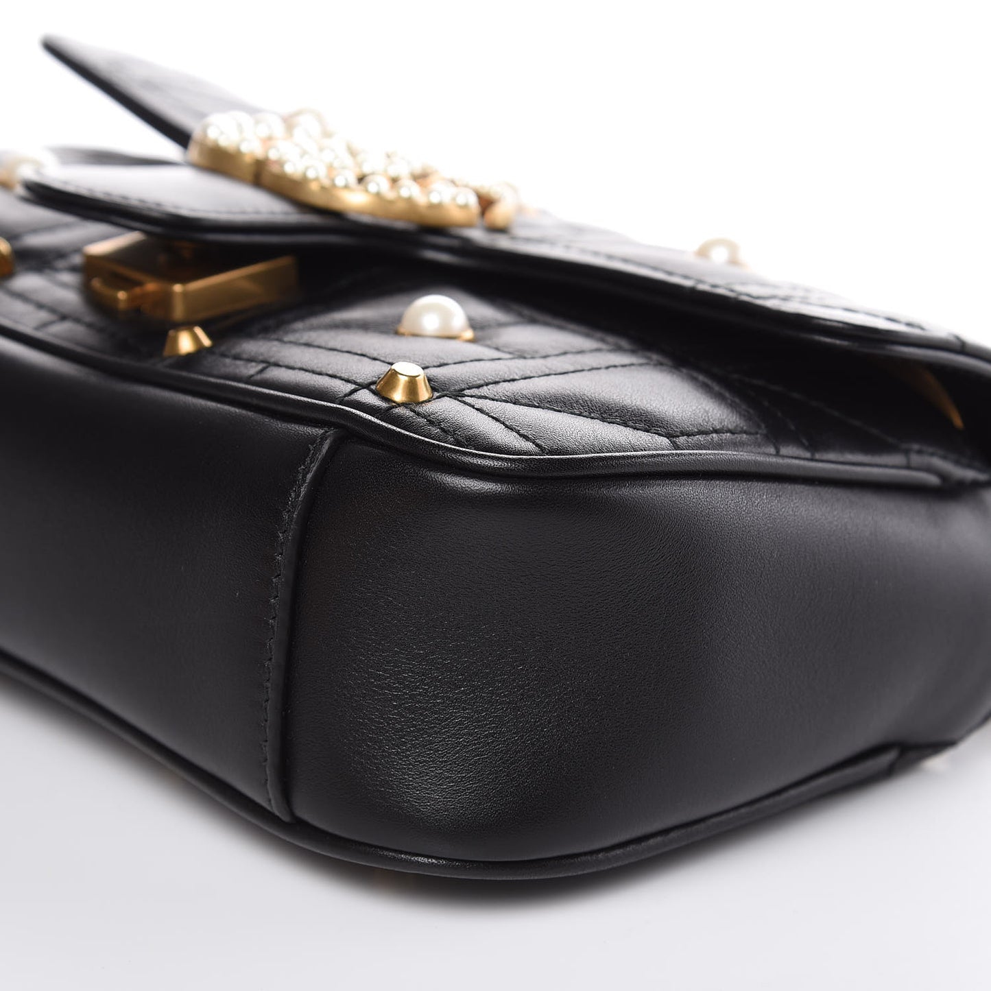 Calfskin Matelasse Studded Mini Pearly GG Marmont Shoulder Bag Black