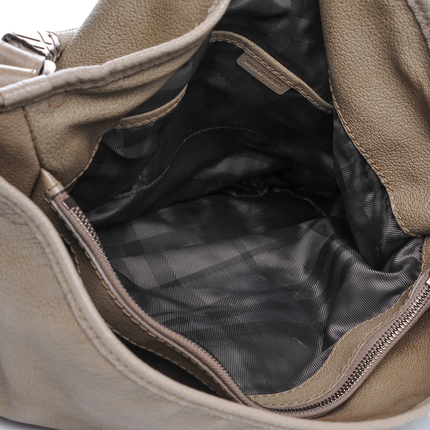 Grainy Calfskin Chain Hobo Taupe