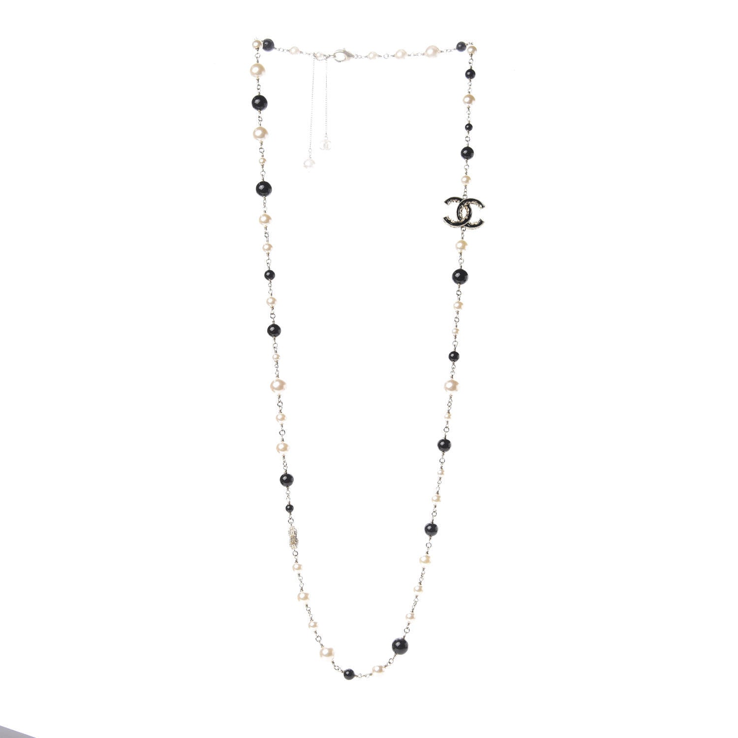 Chanel Pearl Beaded Crystal CC Long Necklace Gold Black White 3 of 4