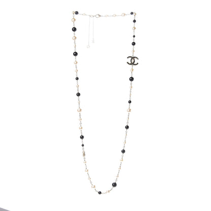 Chanel Pearl Beaded Crystal CC Long Necklace Gold Black White 3 of 4