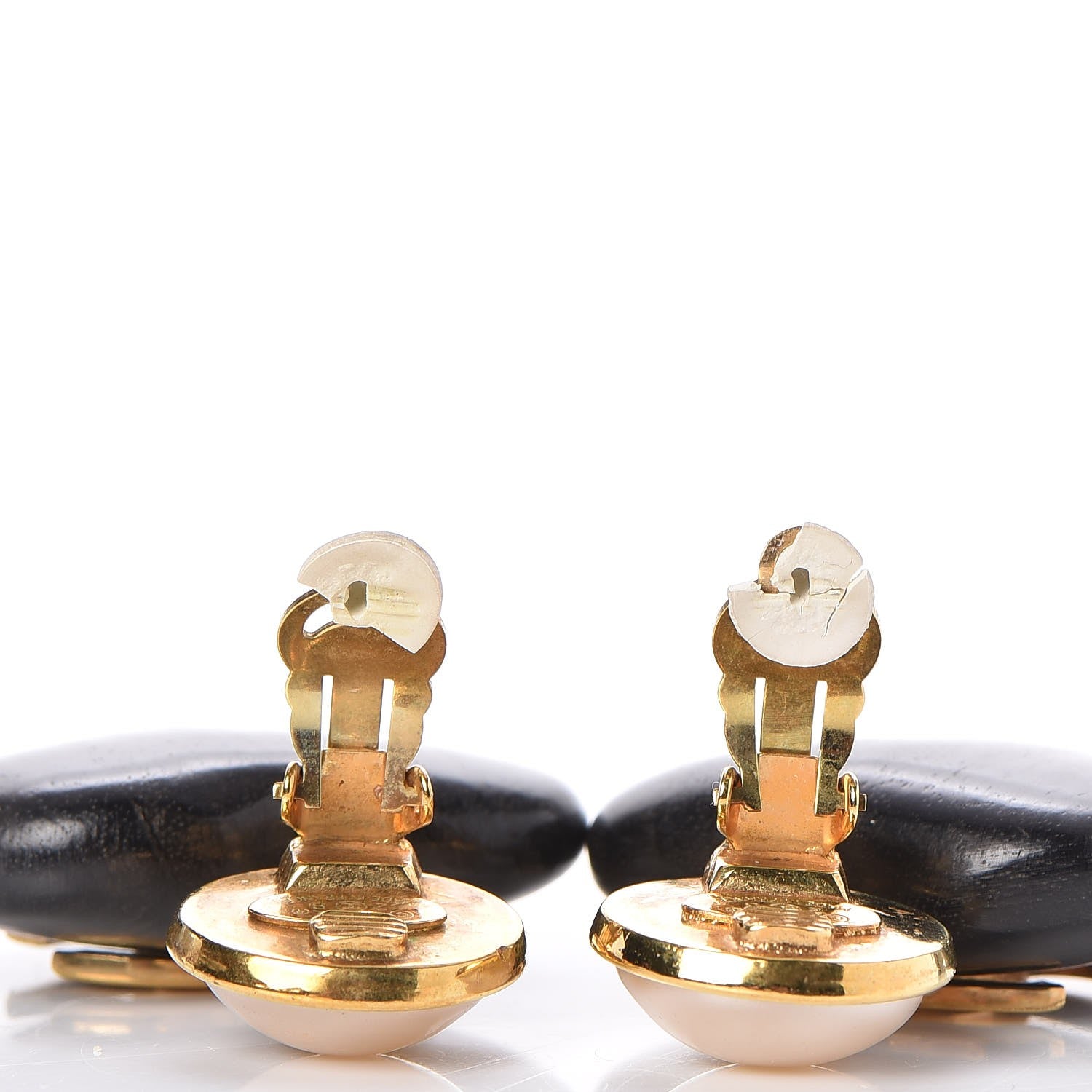 Chanel Wood Pearl CC Heart Drop Clip On Earrings Gold 5 of 5