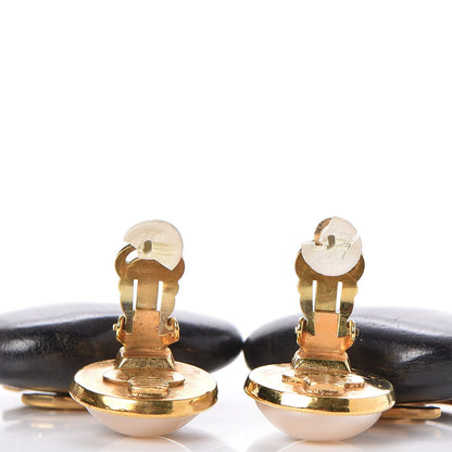 Chanel Wood Pearl CC Heart Drop Clip On Earrings Gold 5 of 5