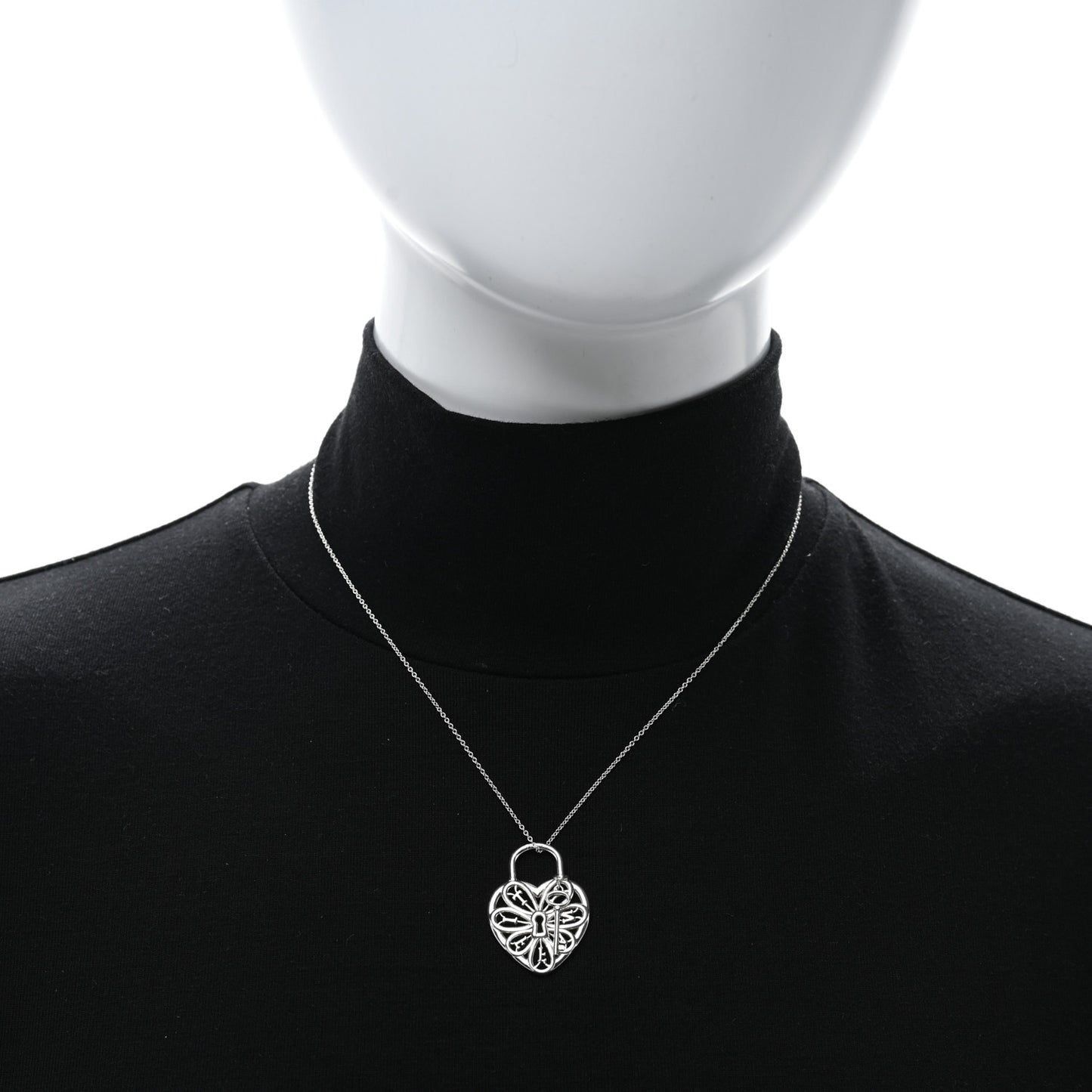 Sterling Silver Filigree Heart Key Pendant Necklace