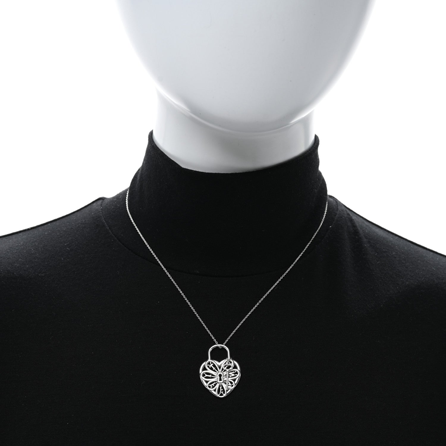 Tiffany Sterling Silver Filigree Heart Key Pendant Necklace 2 of 4