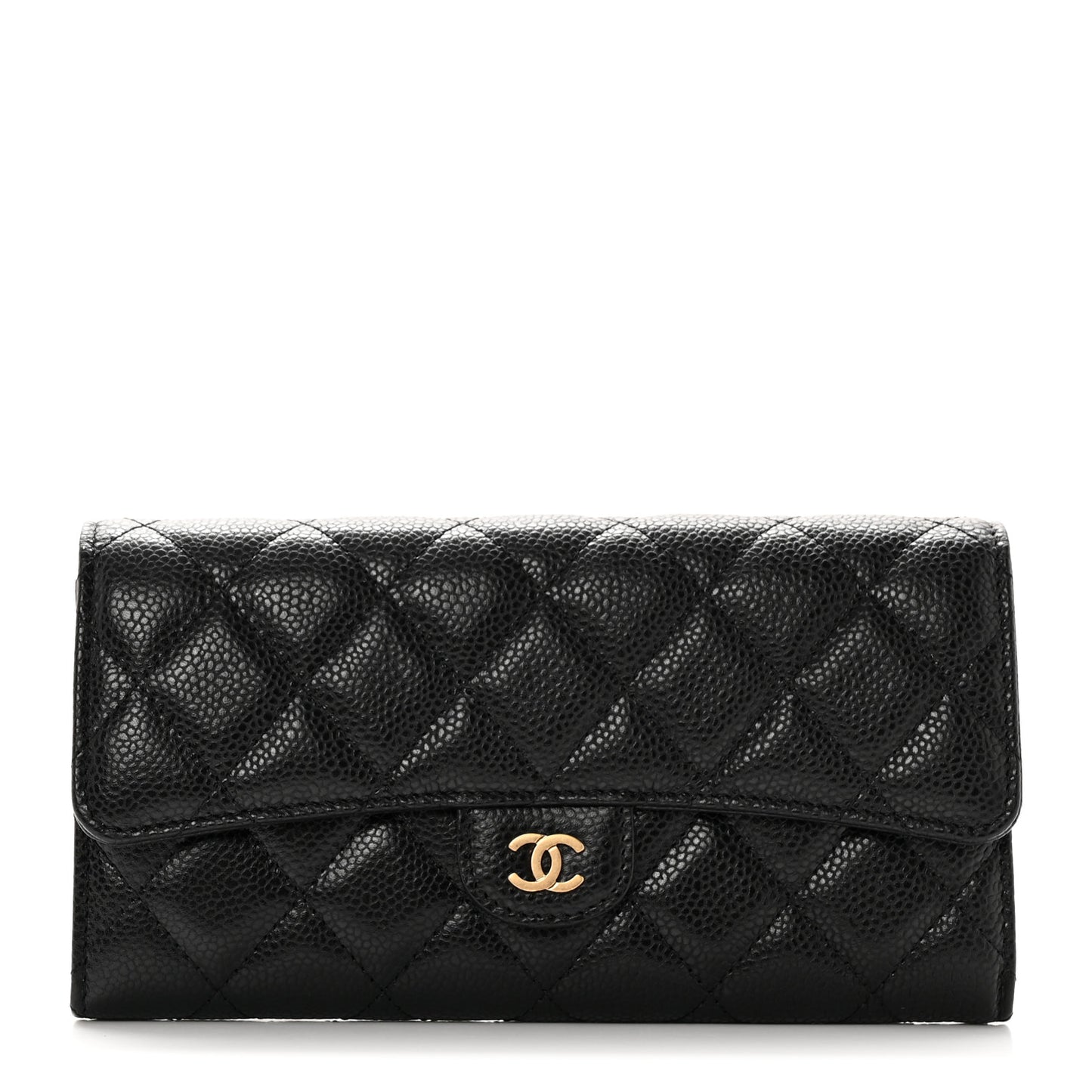 Caviar Quilted Large Gusset Flap Wallet Black