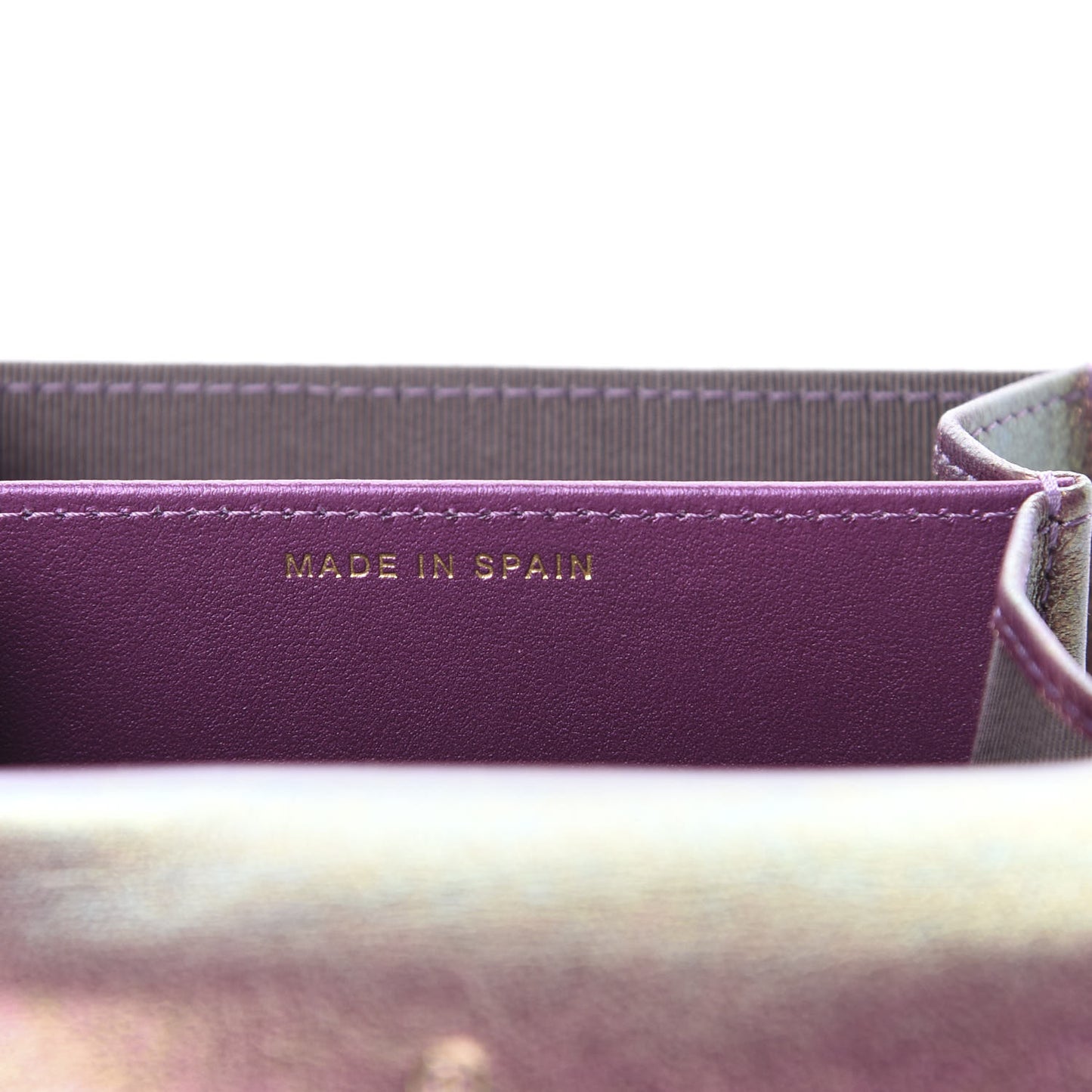 Iridescent Lambskin Quilted Flap Card Holder Purple