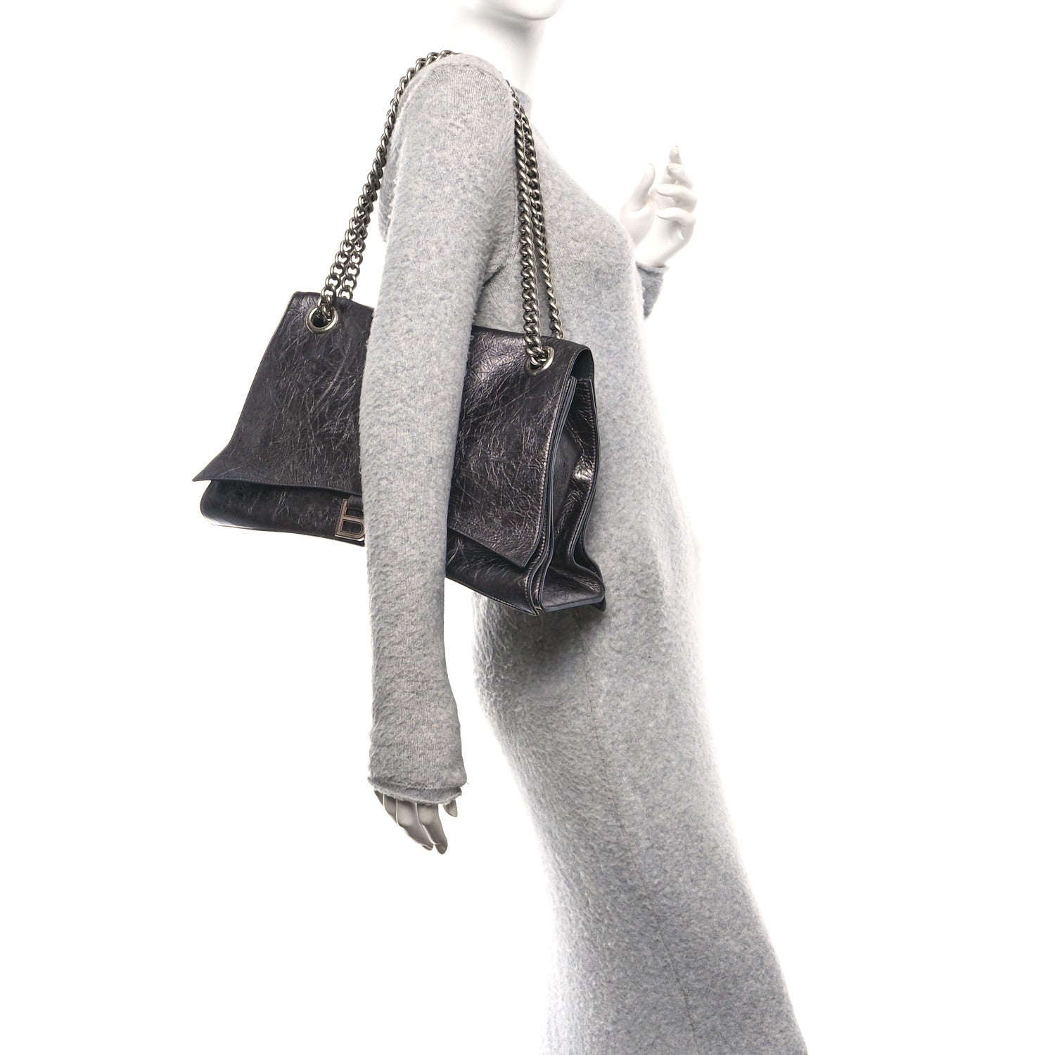 Balenciaga Metallic Crushed Calfskin Large Crush Chain Bag Steel Grey 2 of 10