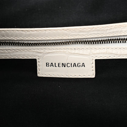Balenciaga Extra Supple Calfskin Crocodile Embossed Medium Le Cagole Shoulder Bag White 7 of 18