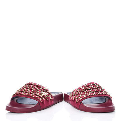 Chanel Satin Chain Flat Sandals 37 Dark Fuchsia 6 of 10