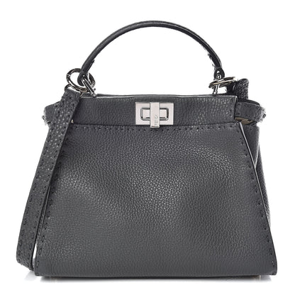 Fendi Cuoio Romano Selleria Bi-Color Mini Peekaboo Iconic Satchel Asfalto Latte 1 of 11