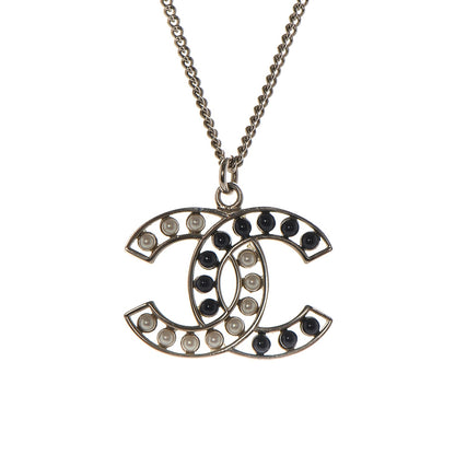 Chanel Pearl Beaded CC Necklace White Blue Silver 3 of 6