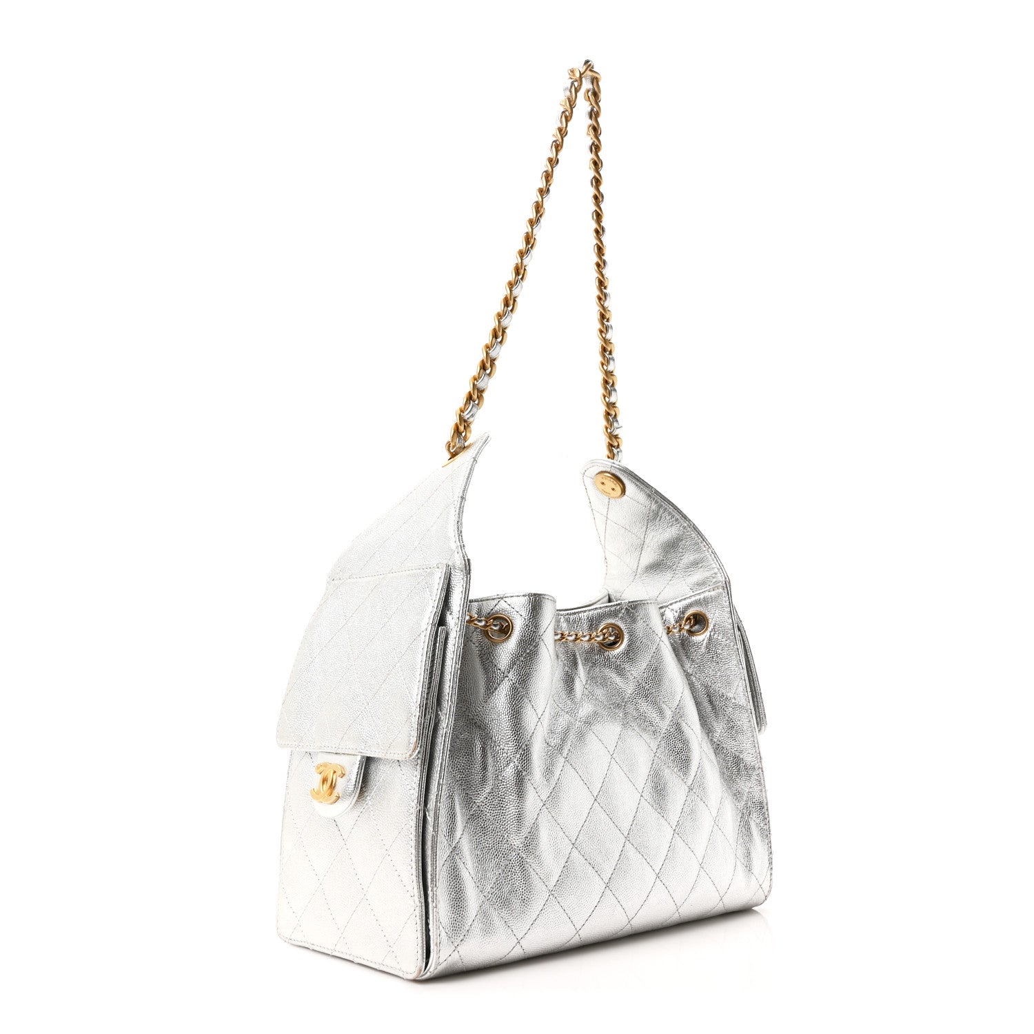 Chanel Metallic Caviar Quilted Small Chanel 25 Handbag Silver 3 of 11