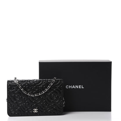 Chanel Caviar Camellia Embossed Wallet On Chain WOC Black 12 of 12