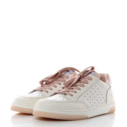Chanel Grained Calfskin Fabric Womens Logo Sneakers 40 White Light Pink 3 of 10