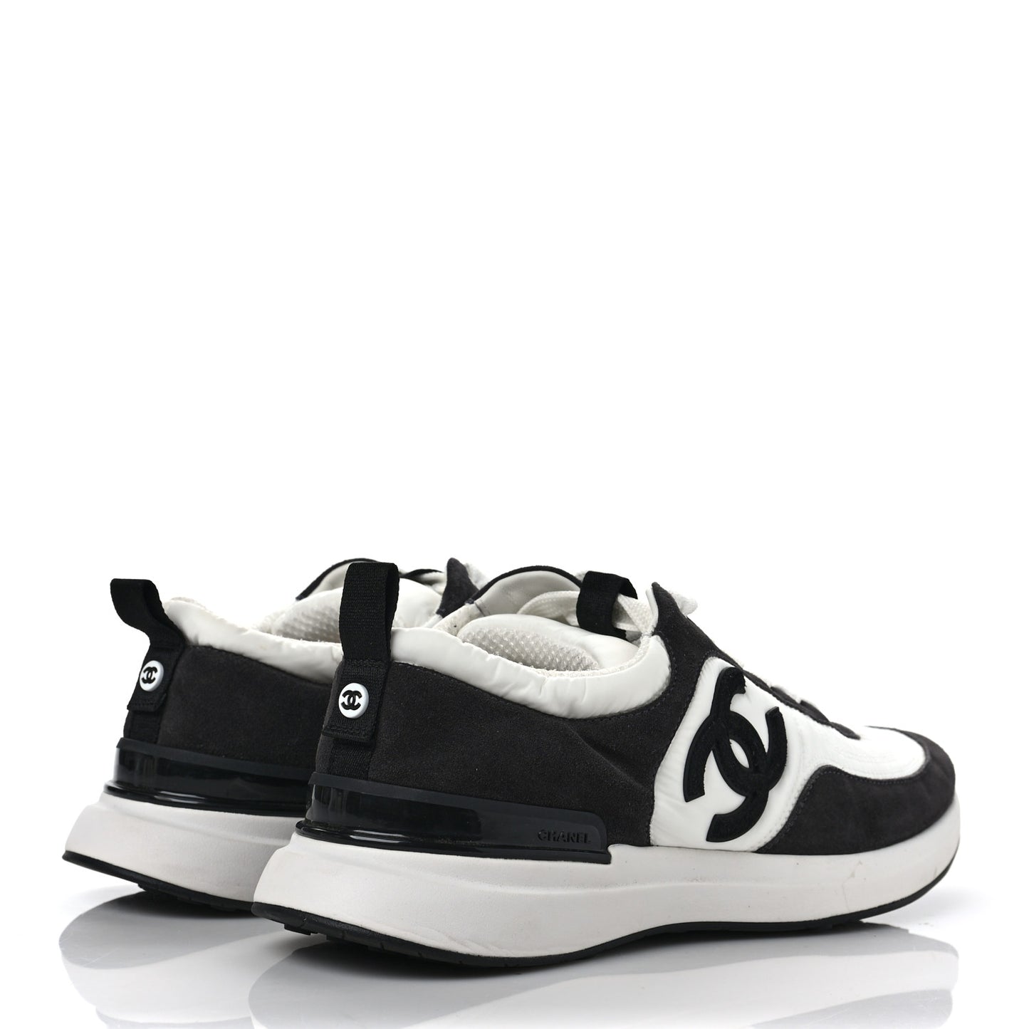 Nylon Suede Calfskin CC Sneakers 41 White Dark Grey