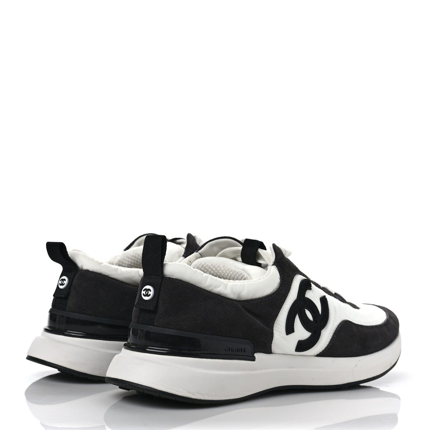 Chanel Nylon Suede Calfskin CC Sneakers 41 White Dark Grey 4 of 10