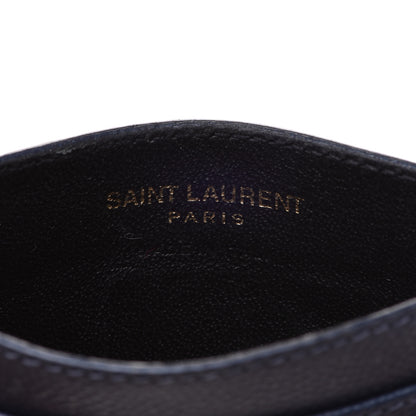 Saint Laurent Grain De Poudre Matelasse Chevron Monogram Credit Card Case Navy 6 of 12