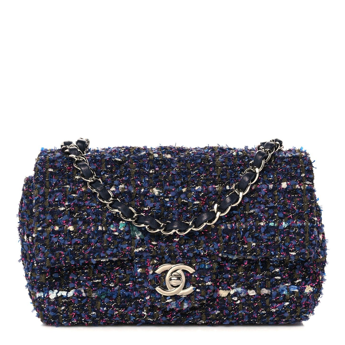 Tweed Quilted Mini Rectangular Flap Blue Purple Khaki Pink