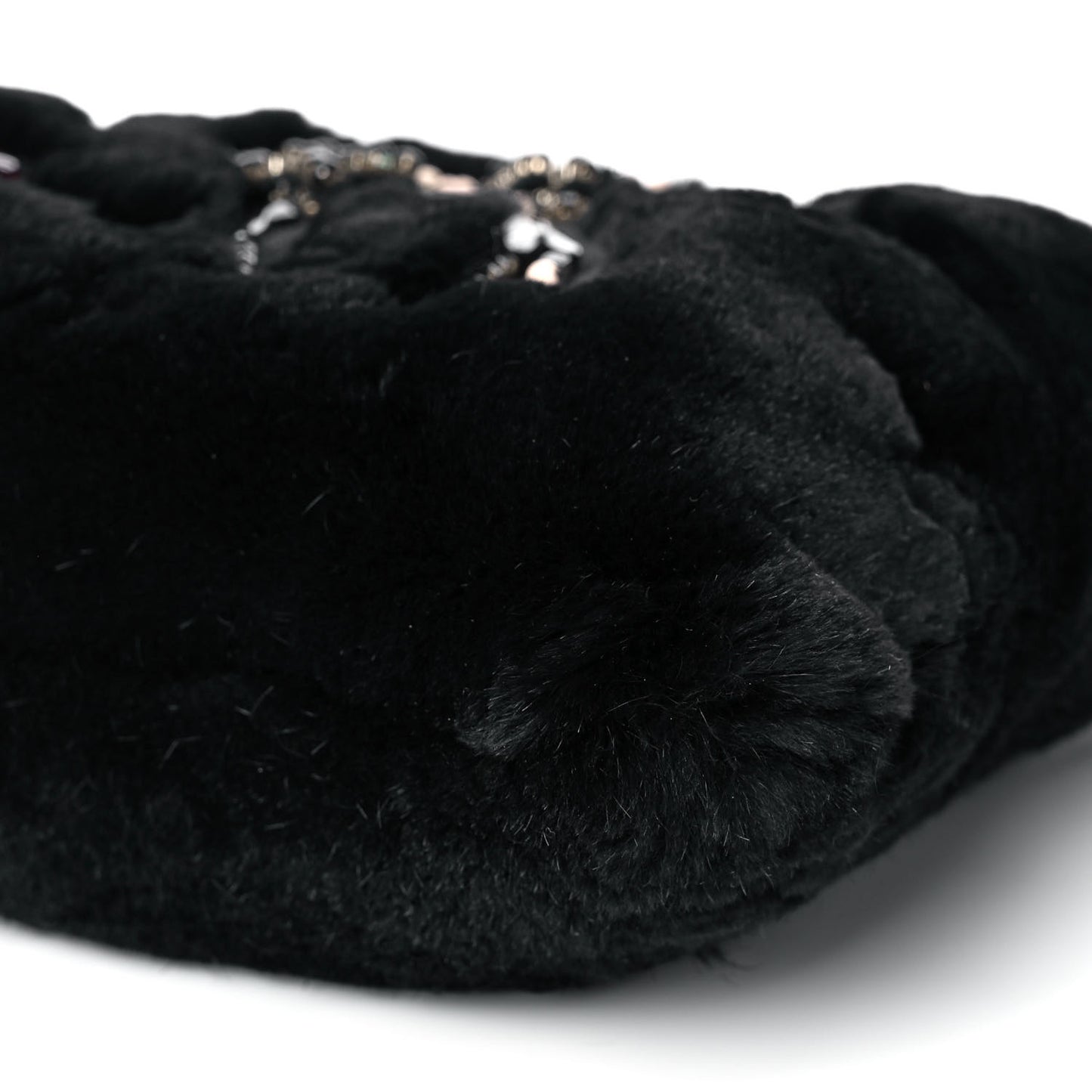 Rabbit Fur Embellished Crossbody Black