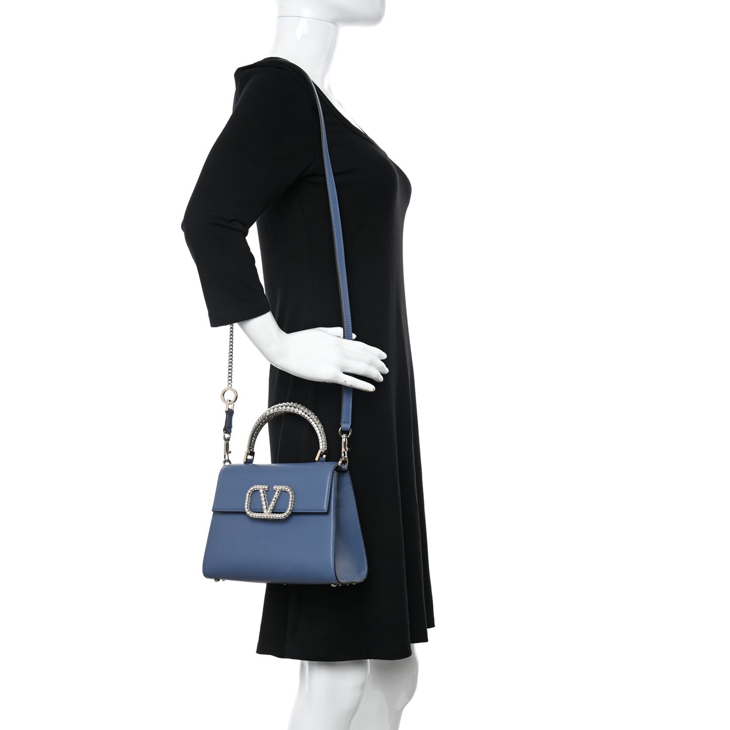 Calfskin Crystal Small VSling Top Handle Bag Ultramarine