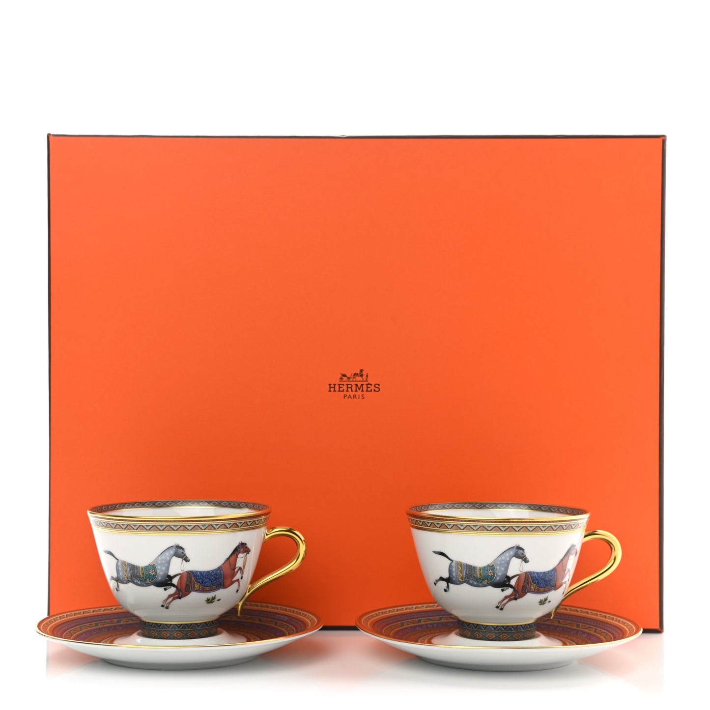 Porcelain Cheval d'Orient Tea Cup and Saucer Set of 2