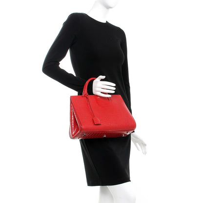 Saint Laurent Calfskin Crocodile Embossed Small Cabas Rive Gauche Red 3 of 14