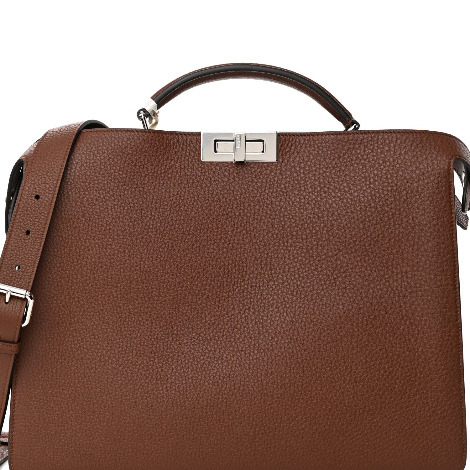 Fendi Cuoio Romano Vitello Cover Glazed Fabric Bi-Color FF 1974 Medium Peekaboo I SEE U Satchel Ghianda Saddler Tobacco Moro 10 of 14