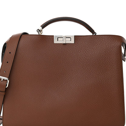 Fendi Cuoio Romano Vitello Cover Glazed Fabric Bi-Color FF 1974 Medium Peekaboo I SEE U Satchel Ghianda Saddler Tobacco Moro 10 of 14