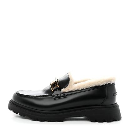 Christian Dior Brushed Calfskin Shearling Dior Code Lug Sole 15mm Loafers 39.5 Black Natural 1 of 13