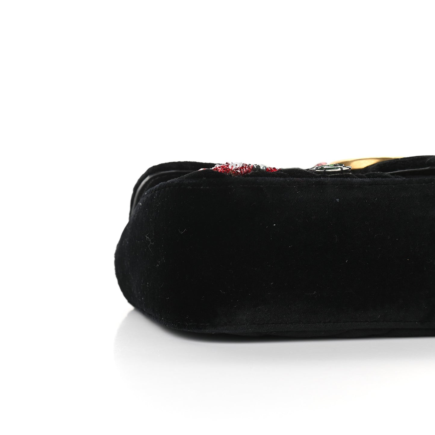 Velvet Matelasse Embroidered Mini GG Marmont Shoulder Bag Black