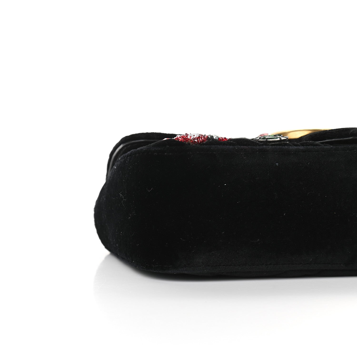 Gucci Velvet Matelasse Embroidered Mini GG Marmont Shoulder Bag Black 7 of 8