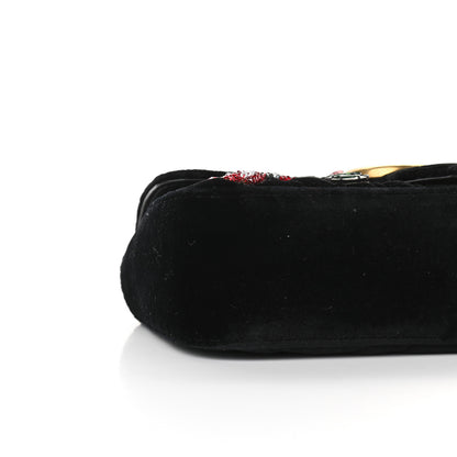 Gucci Velvet Matelasse Embroidered Mini GG Marmont Shoulder Bag Black 7 of 8