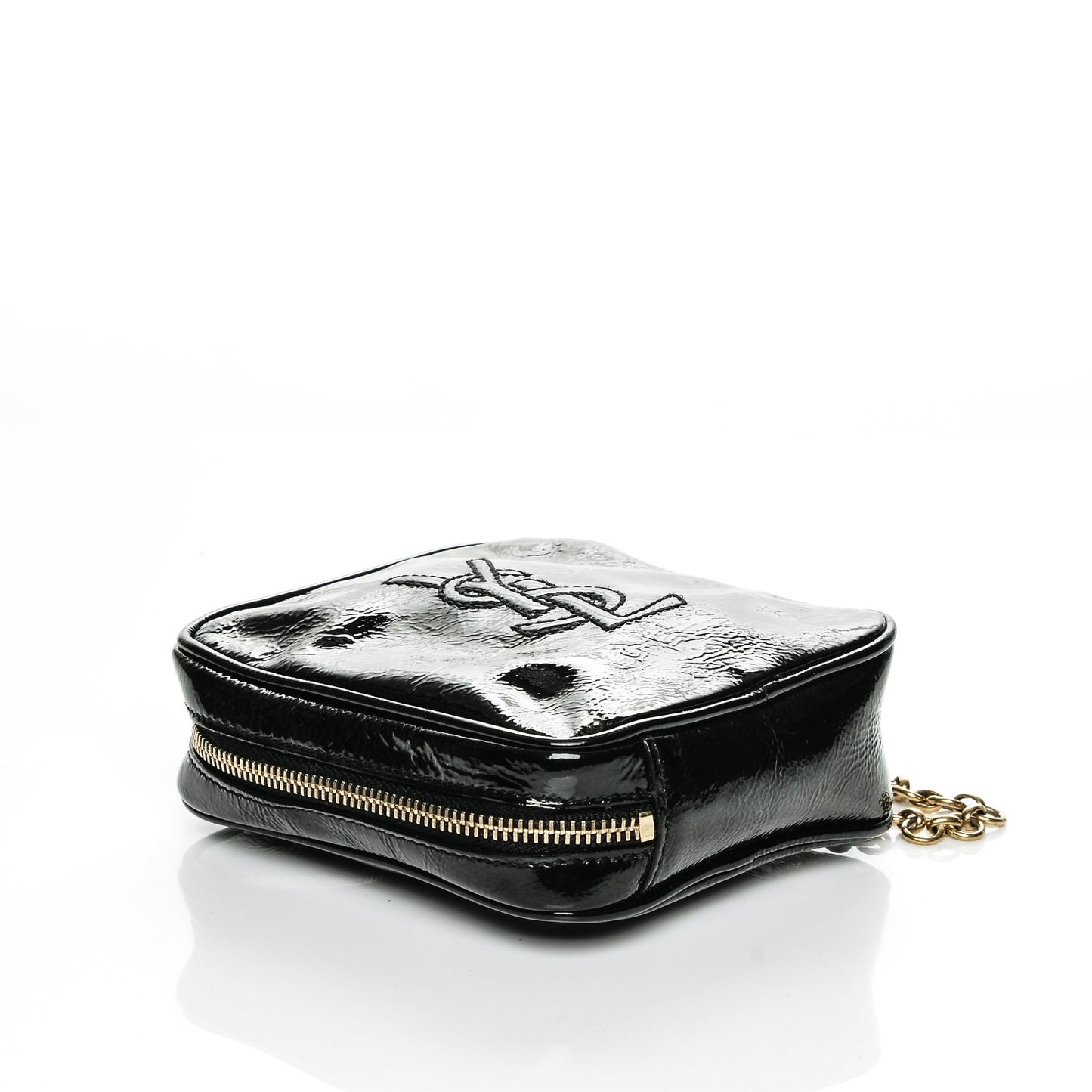 Textured Patent Monogram Mini Wristlet Black