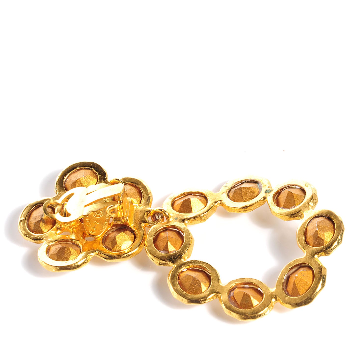 Crystal Flower Clip On Earrings Gold