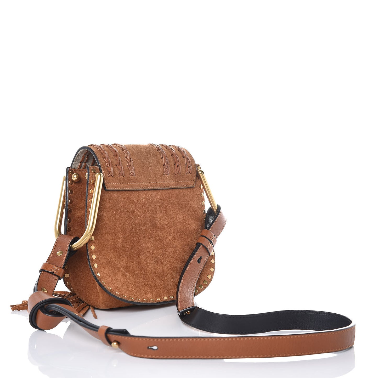Suede Calfskin Braided SMini Hudson Shoulder Bag Caramel