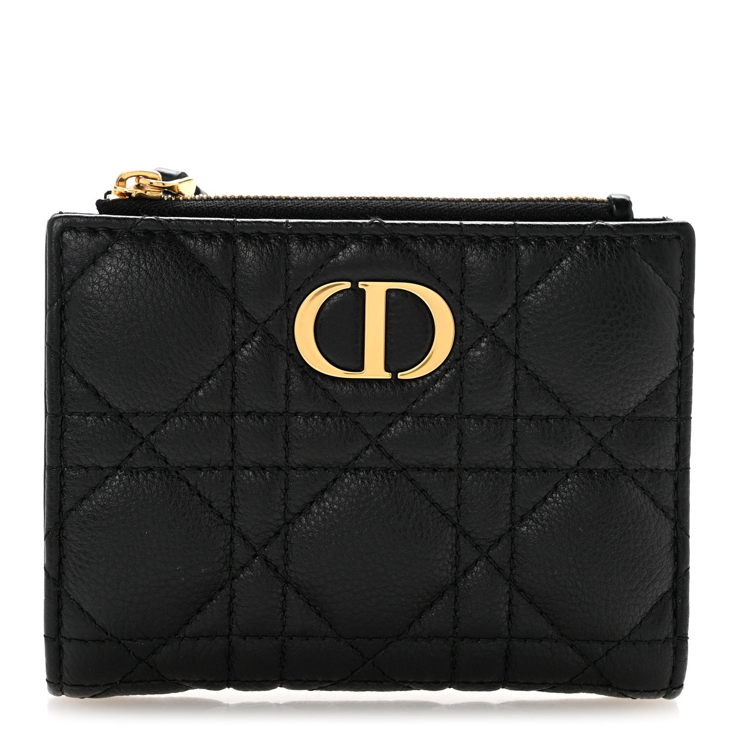 Christian Dior Grained Calfskin Supple Cannage Caro Dahlia Wallet Black 1 of 9