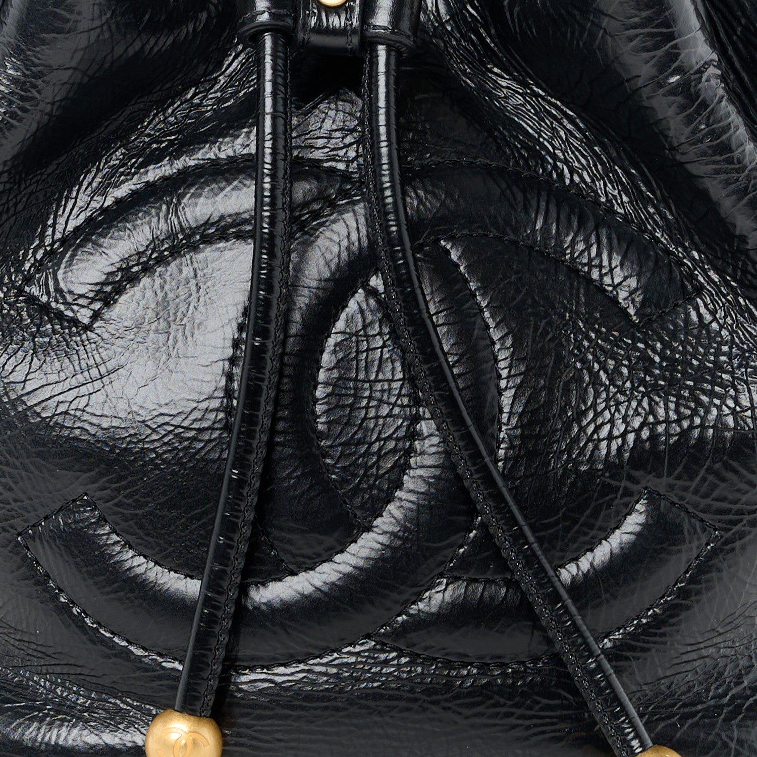 Chanel Shiny Aged Calfskin CC Chain Mini Drawstring Bag Black 8 of 11