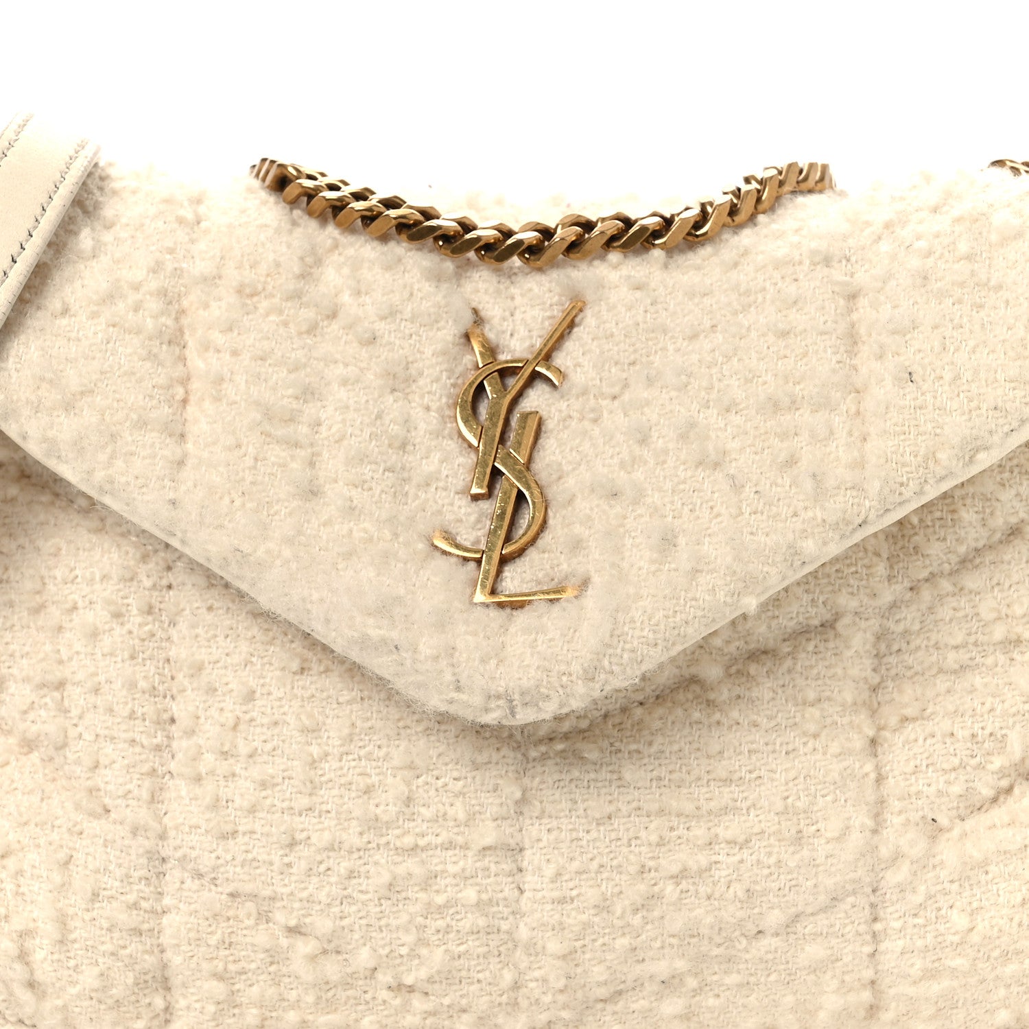 Saint Laurent Boucle Tweed Quilted Toy Loulou Puffer Monogram Chain Satchel Crema Soft 7 of 12