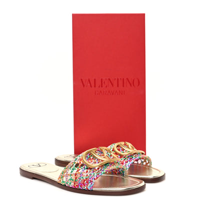 Valentino Garavani Metallic Laminated Nappa Woven Vlogo Flat Slide Sandals 38 Multicolor 9 of 9