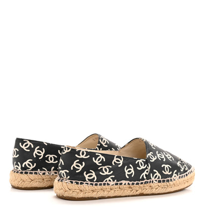 Chanel Lambskin Printed CC Espadrilles 38 Black White 5 of 11
